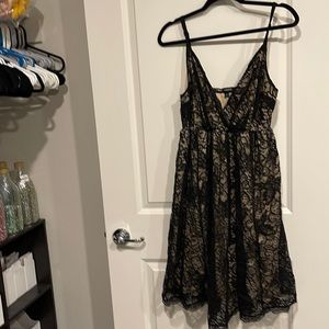 Torrid size 1 tan with black lace overlay special occasion dress